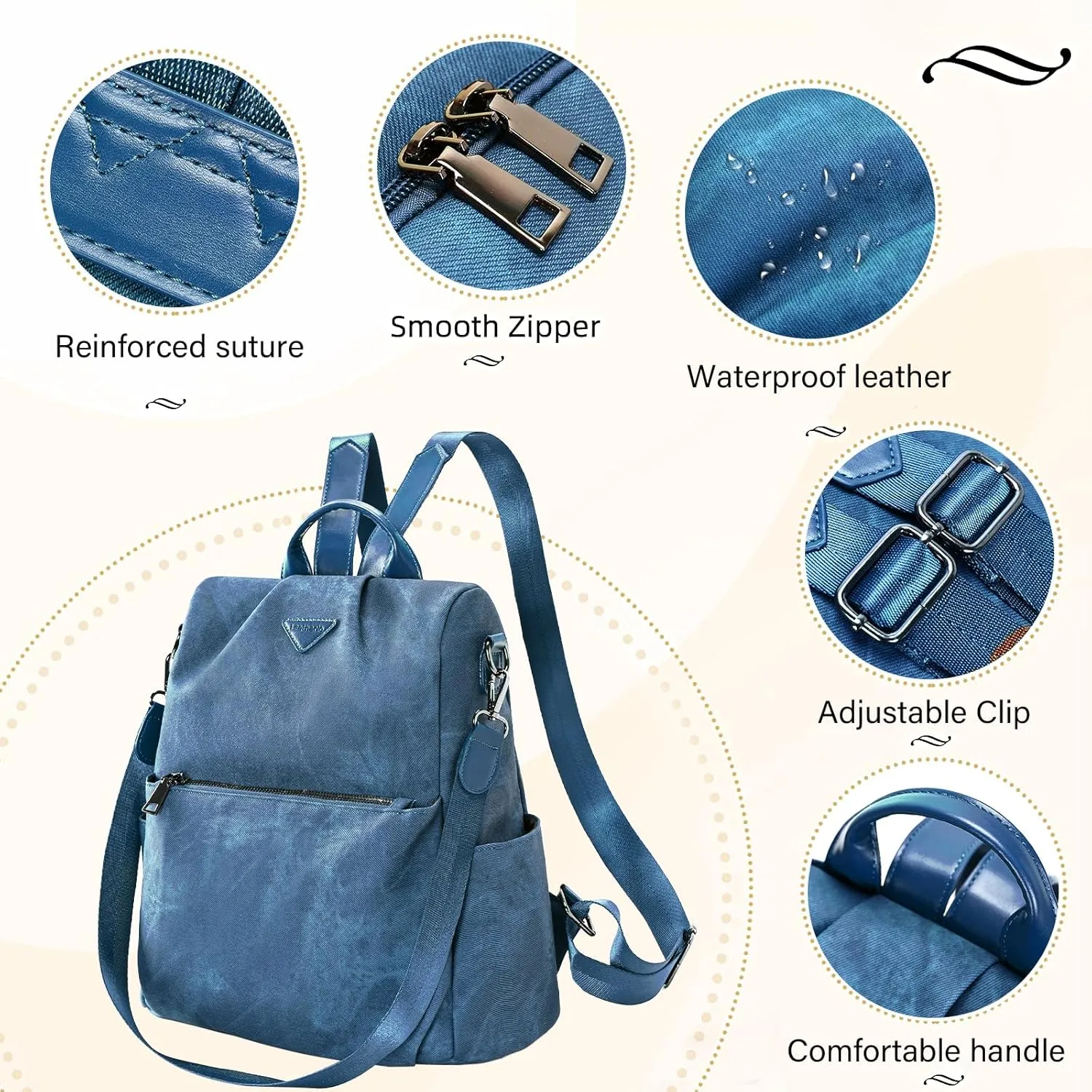 Leathario Women Backpack Purse Anti-Theft Vegan Leather Small Casual Daypack Shoulder Mini Bookbag for College Travel Work