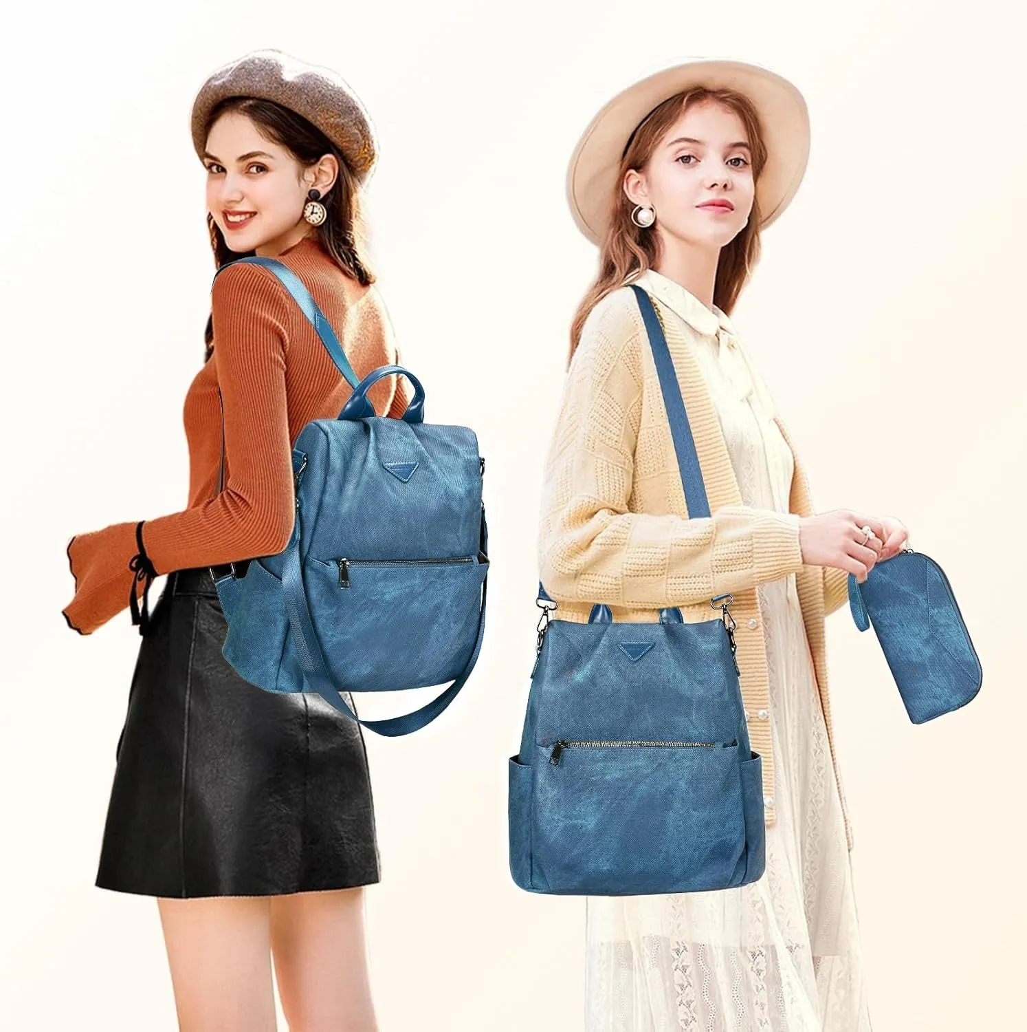 Leathario Women Backpack Purse Anti-Theft Vegan Leather Small Casual Daypack Shoulder Mini Bookbag for College Travel Work