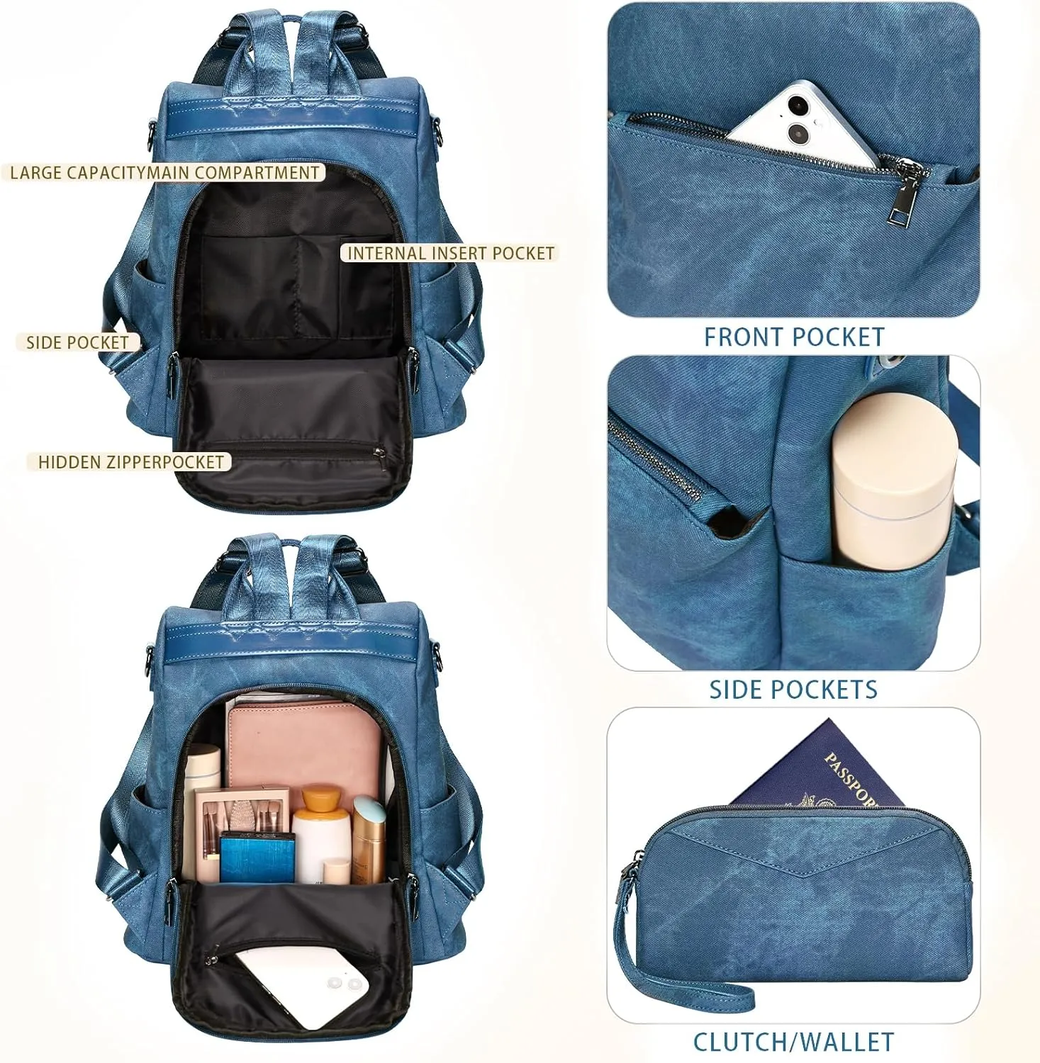 Leathario Women Backpack Purse Anti-Theft Vegan Leather Small Casual Daypack Shoulder Mini Bookbag for College Travel Work
