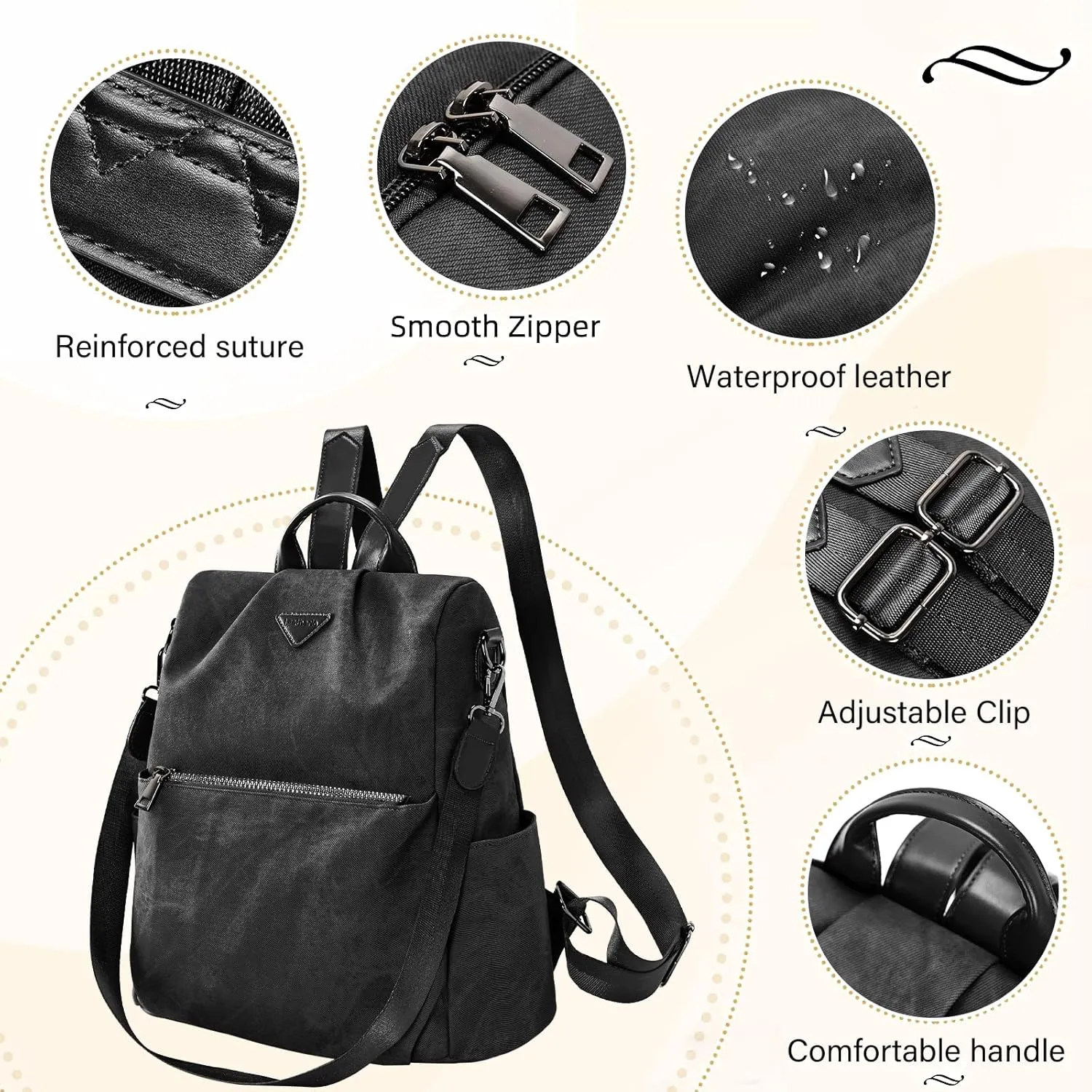 Leathario Women Backpack Purse Anti-Theft Vegan Leather Small Casual Daypack Shoulder Mini Bookbag for College Travel Work