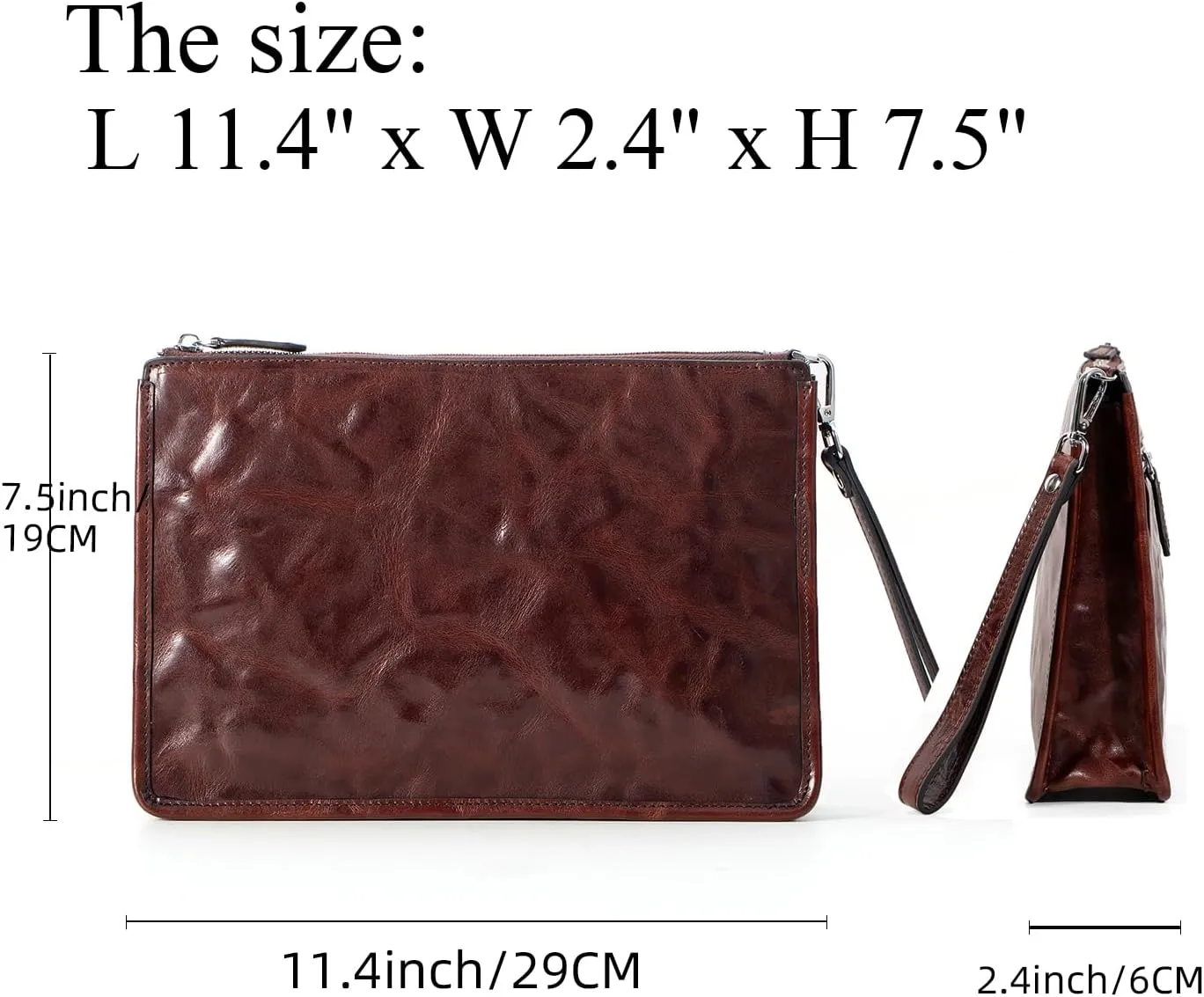 Leather Clutch Bag for Men Handbag Wrist Bag Business Large Wallet Purse Envelope Bag…