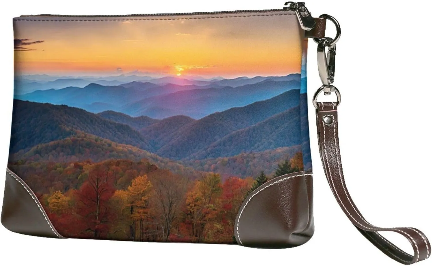 Leather Clutch Bag Funny Print Elegant Versatile Large Wallet Purse, Gifts for Women (Blue Ridge Parkway Mountains)