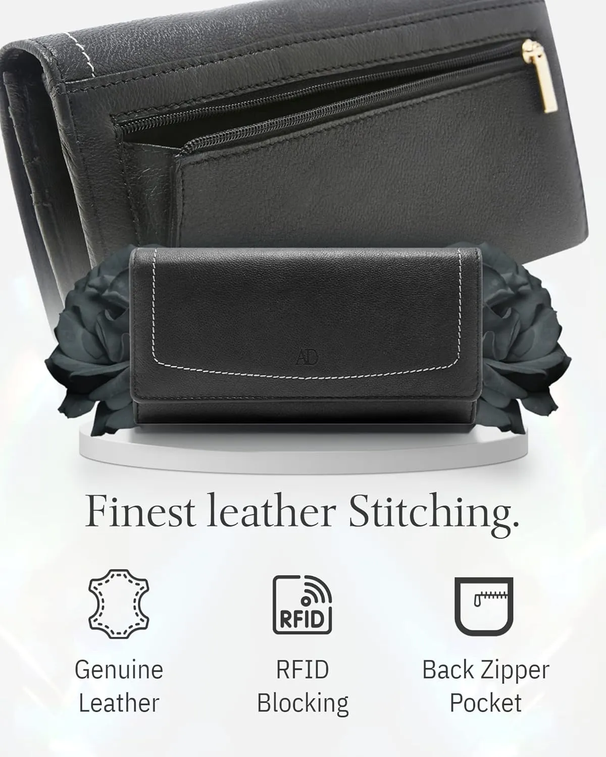 Leather Clutch RFID Wallets For Women - Big Womens Wallet Accordion Purse Organizer Zip Coin Pouch Gifts For Women