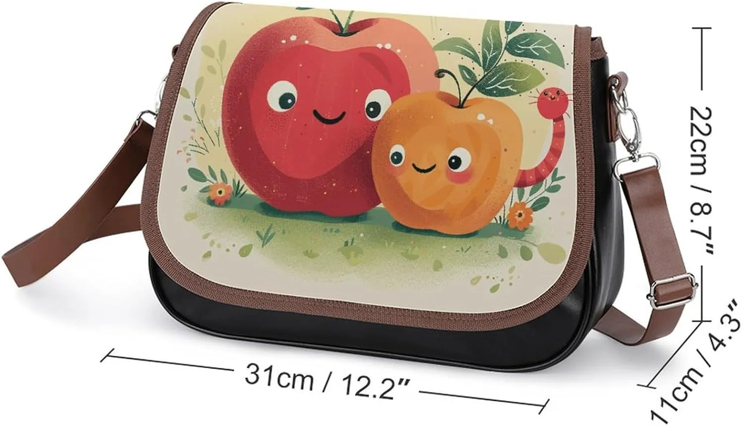 Leather Crossbody Bag for Women Bugs And Leaves Detachable Strap Handbags Travel Purse Shoulder Bag for Daily Use