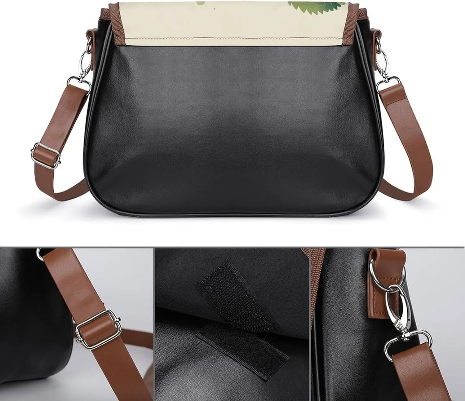 Leather Crossbody Bag for Women Bugs And Leaves Detachable Strap Handbags Travel Purse Shoulder Bag for Daily Use