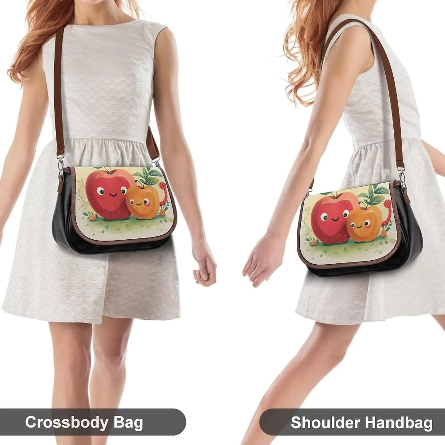 Leather Crossbody Bag for Women Bugs And Leaves Detachable Strap Handbags Travel Purse Shoulder Bag for Daily Use