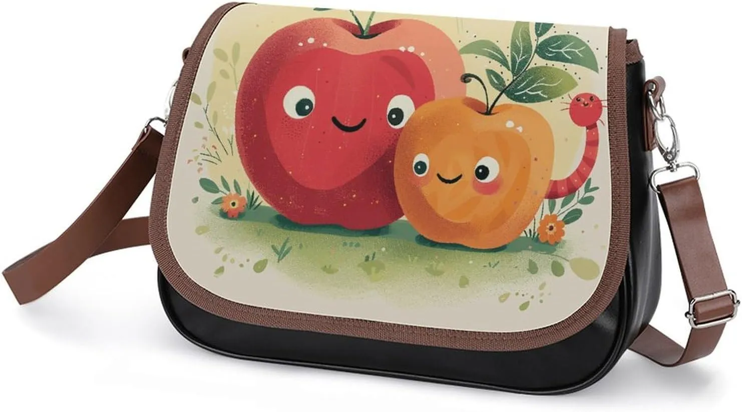 Leather Crossbody Bag for Women Bugs And Leaves Detachable Strap Handbags Travel Purse Shoulder Bag for Daily Use