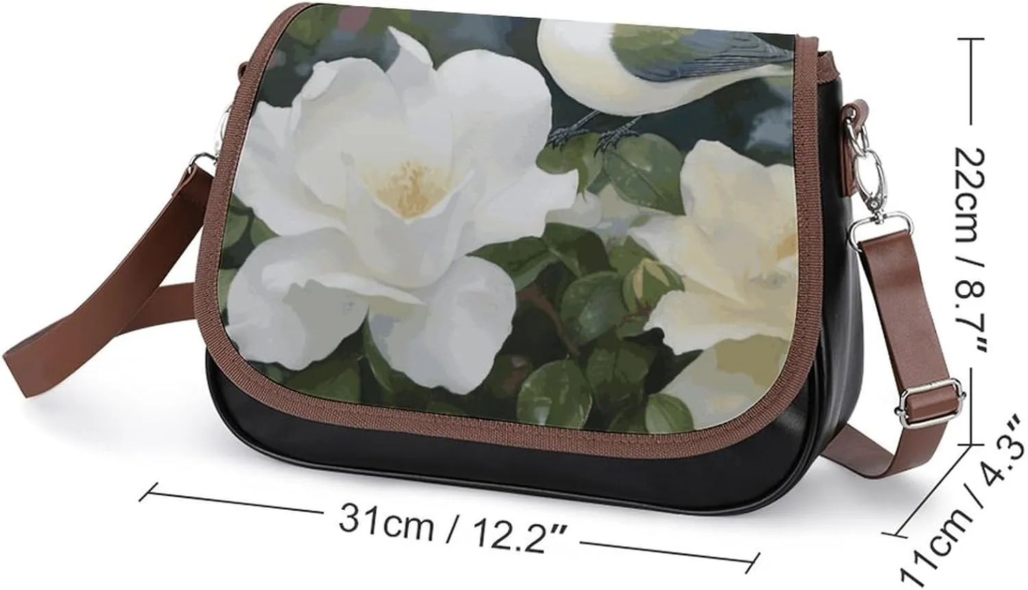 Leather Crossbody Bag for Women Navy Blue Flower Detachable Strap Handbags Travel Purse Shoulder Bag for Daily Use
