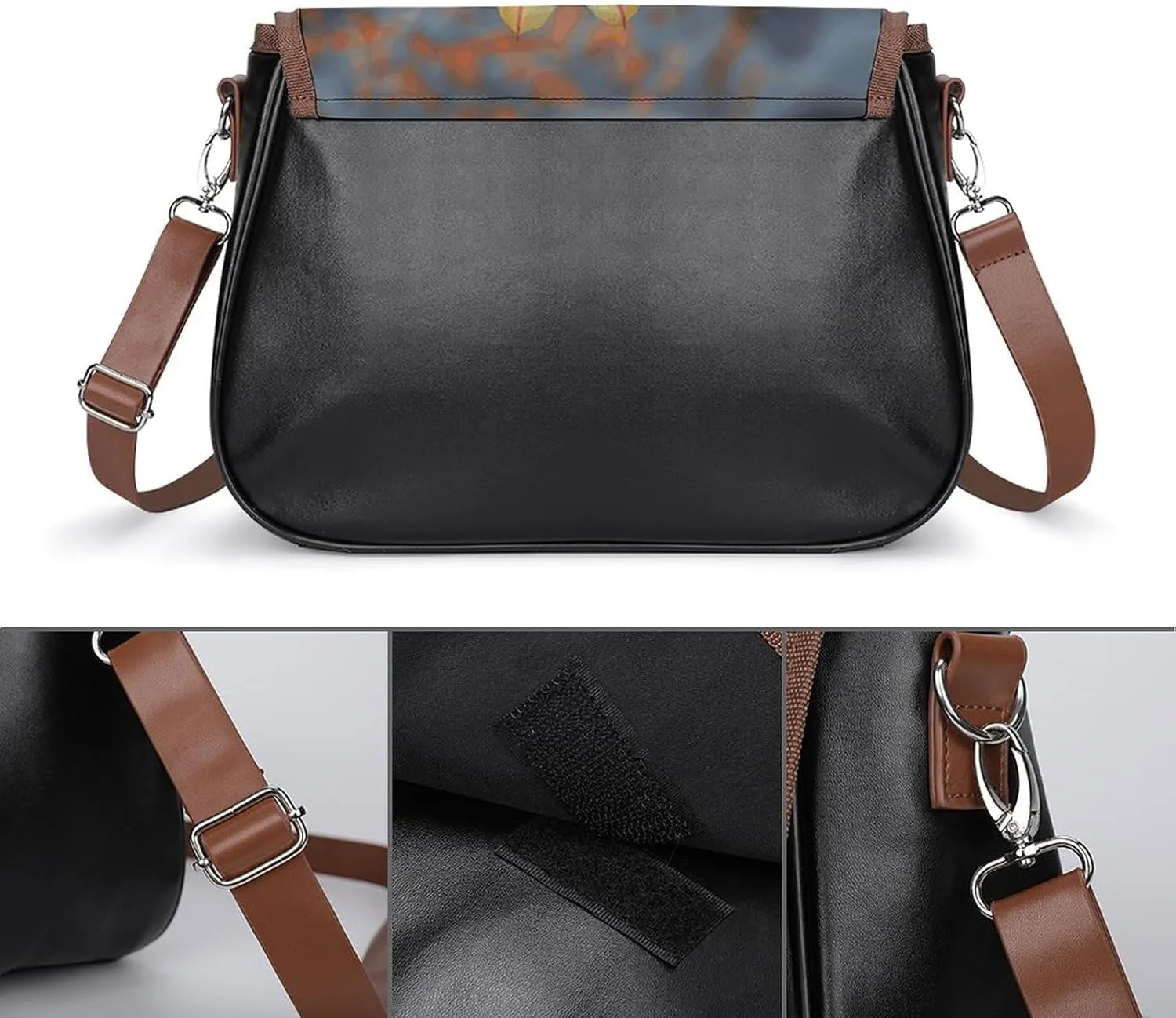Leather Crossbody Bag for Women Small Pine Branch Detachable Strap Handbags Travel Purse Shoulder Bag for Daily Use