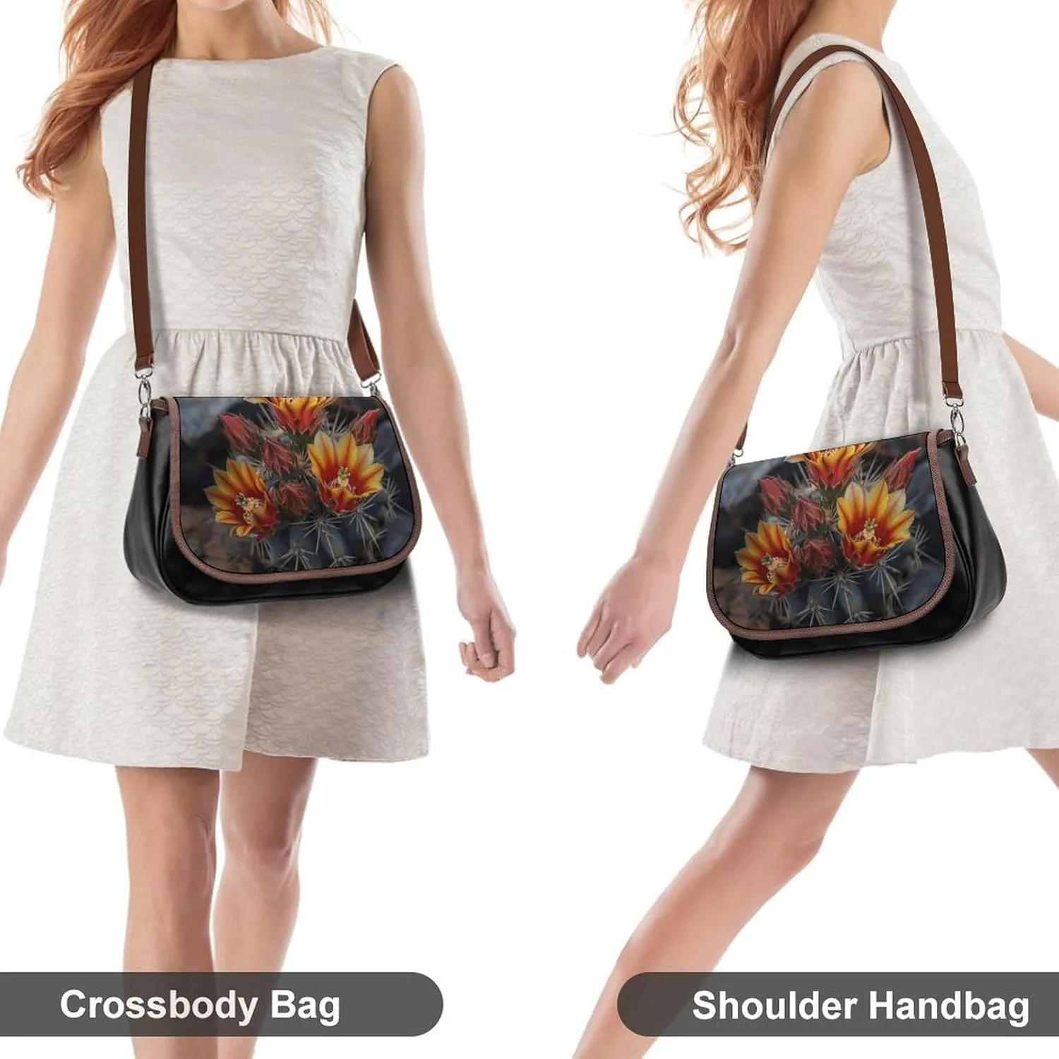 Leather Crossbody Bag for Women Small Pine Branch Detachable Strap Handbags Travel Purse Shoulder Bag for Daily Use