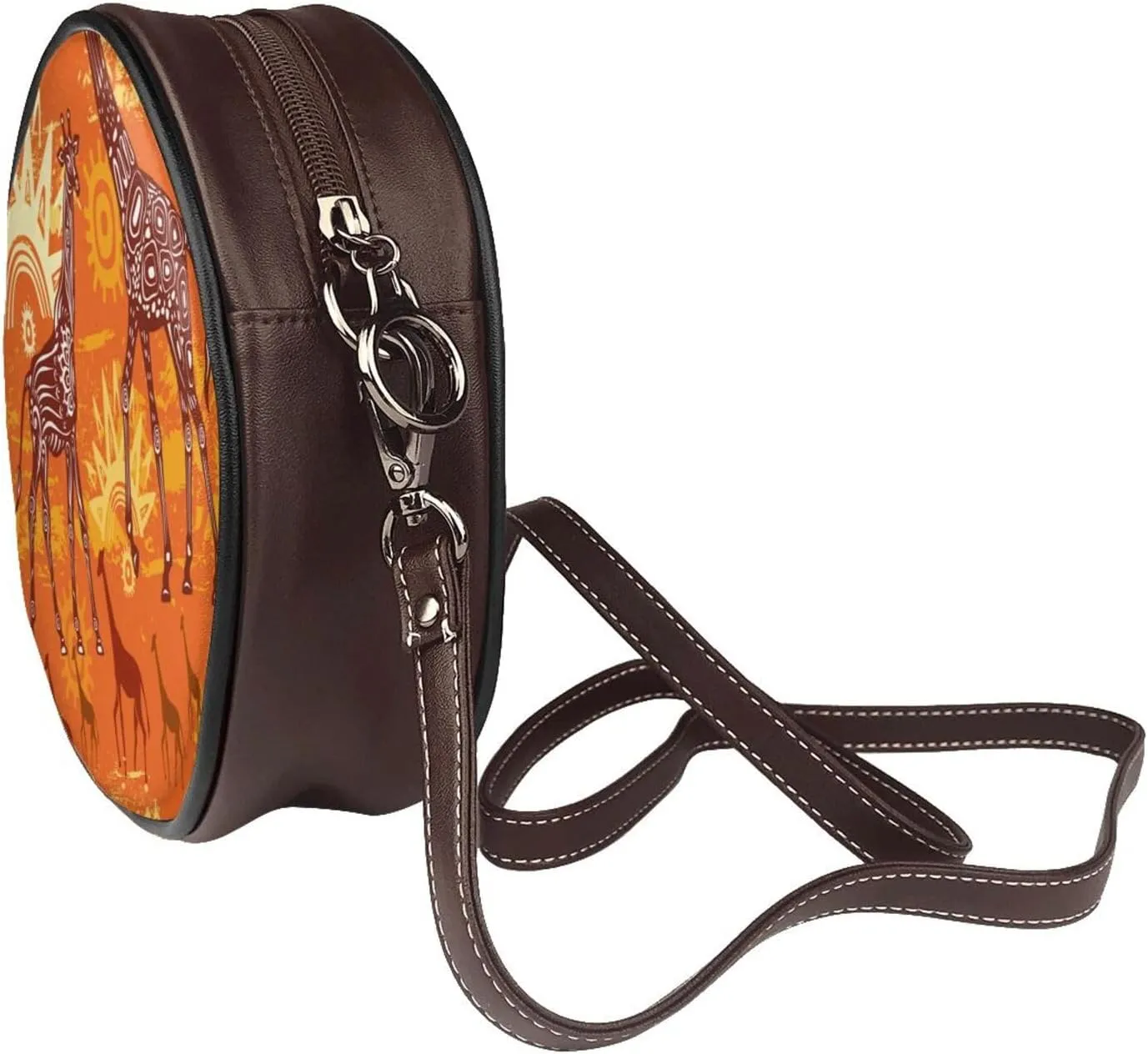 Leather Crossbody Bags for Women, Circle Purse Shoulder Bag, Fashion Round Handbag for Travel, Adjustable Strap