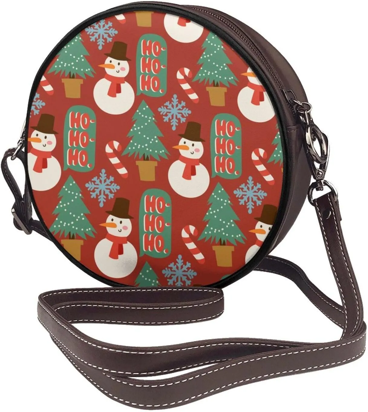 Leather Crossbody Bags for Women, Circle Purse Shoulder Bag, Fashion Round Handbag for Travel, Adjustable Strap