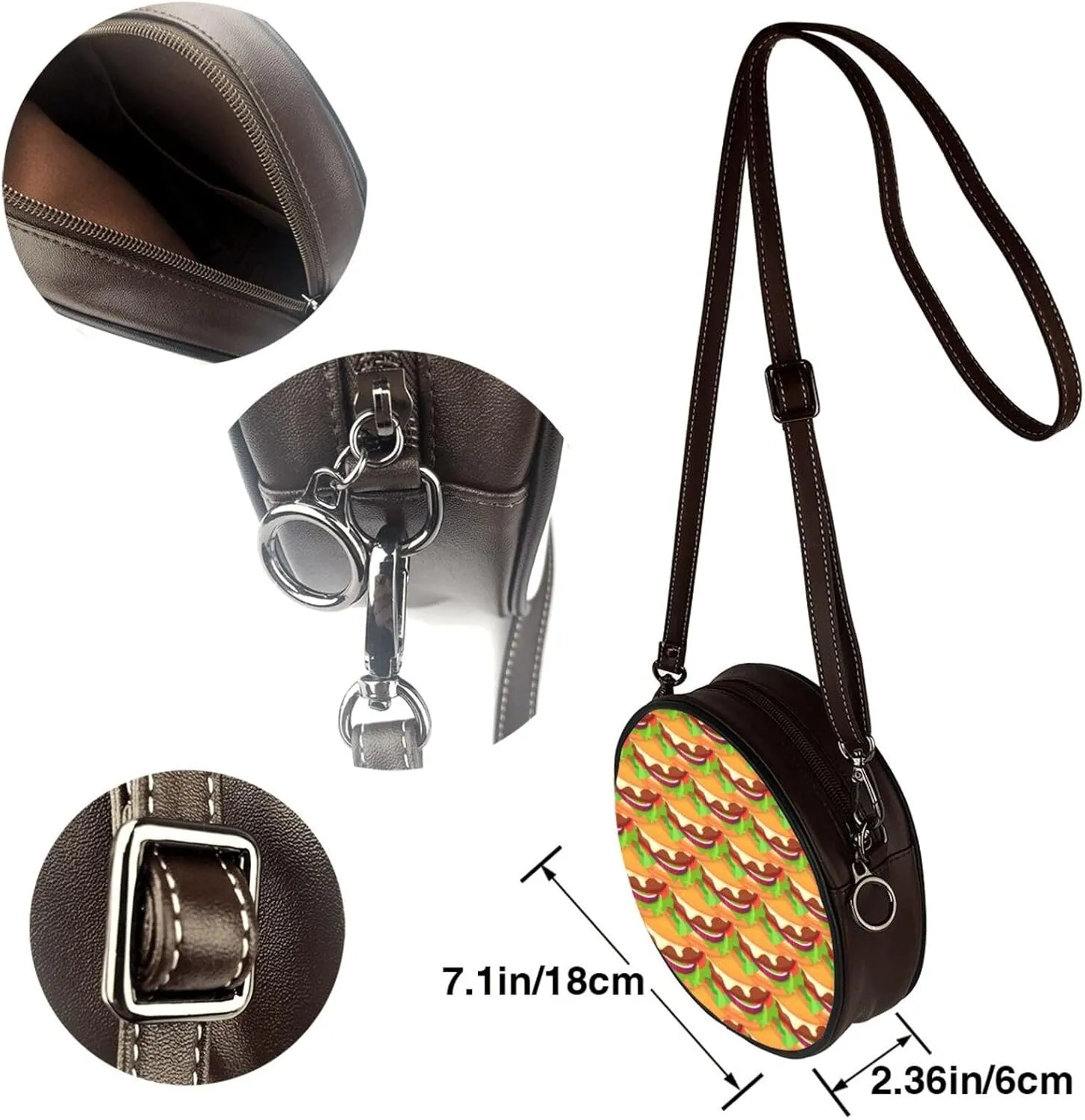 Leather Crossbody Bags for Women, Circle Purse Shoulder Bag, Fashion Round Handbag for Travel, Adjustable Strap