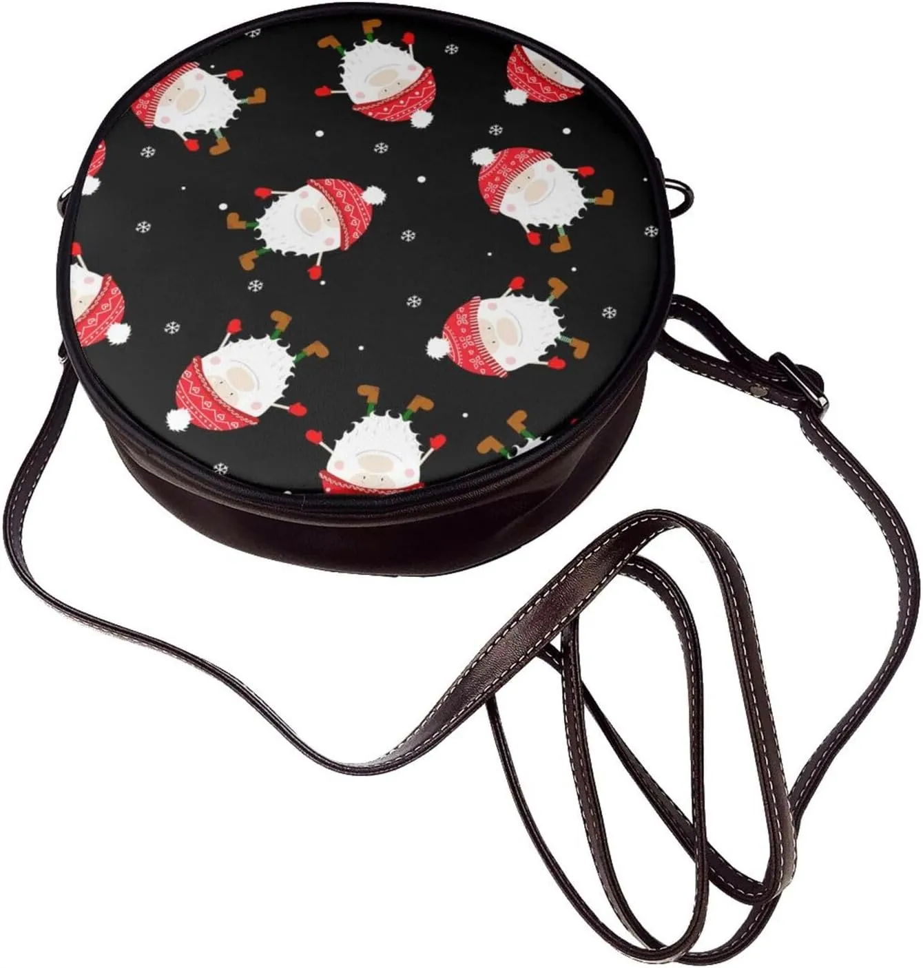 Leather Crossbody Bags for Women, Circle Purse Shoulder Bag, Fashion Round Handbag for Travel, Adjustable Strap