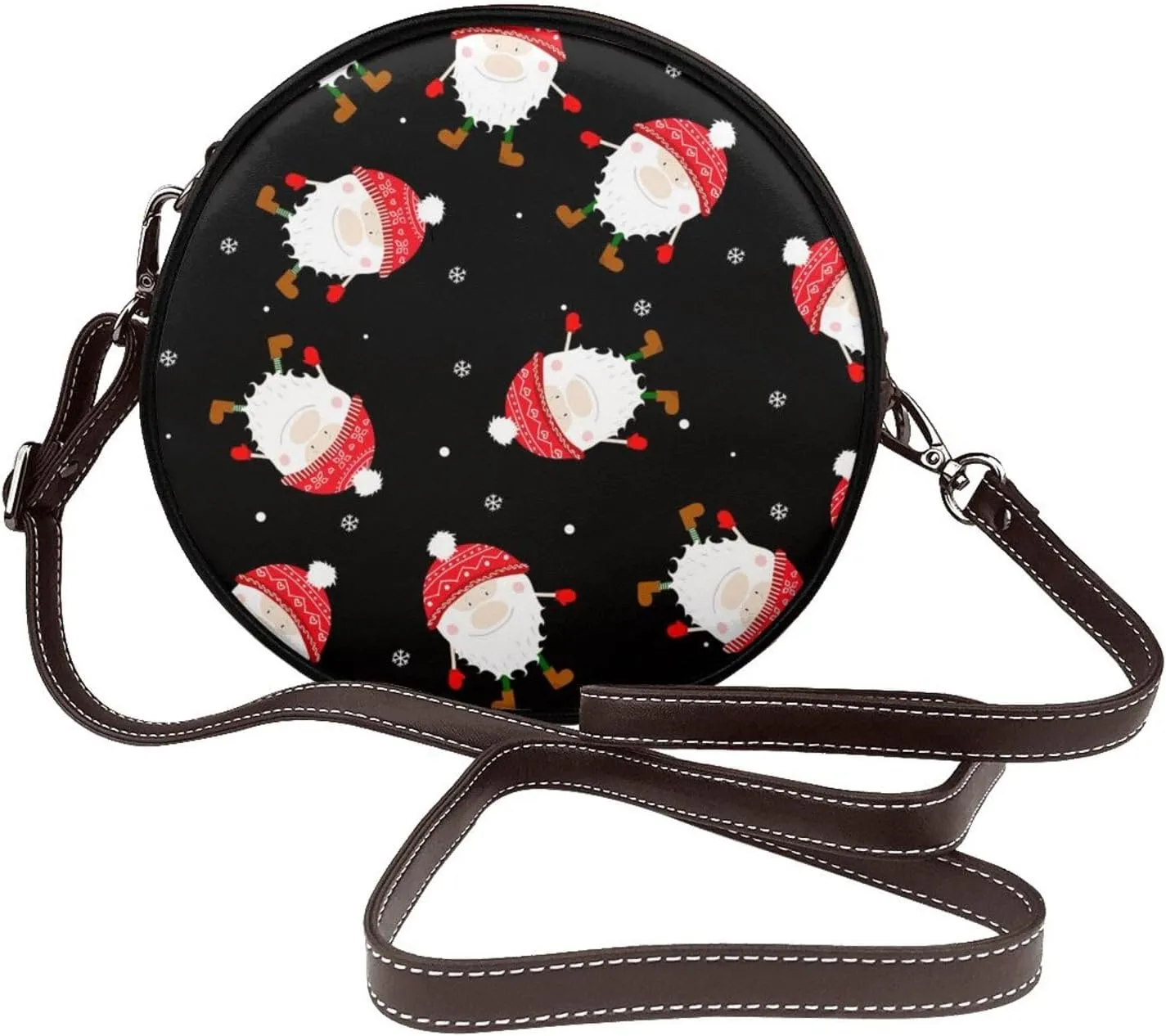 Leather Crossbody Bags for Women, Circle Purse Shoulder Bag, Fashion Round Handbag for Travel, Adjustable Strap