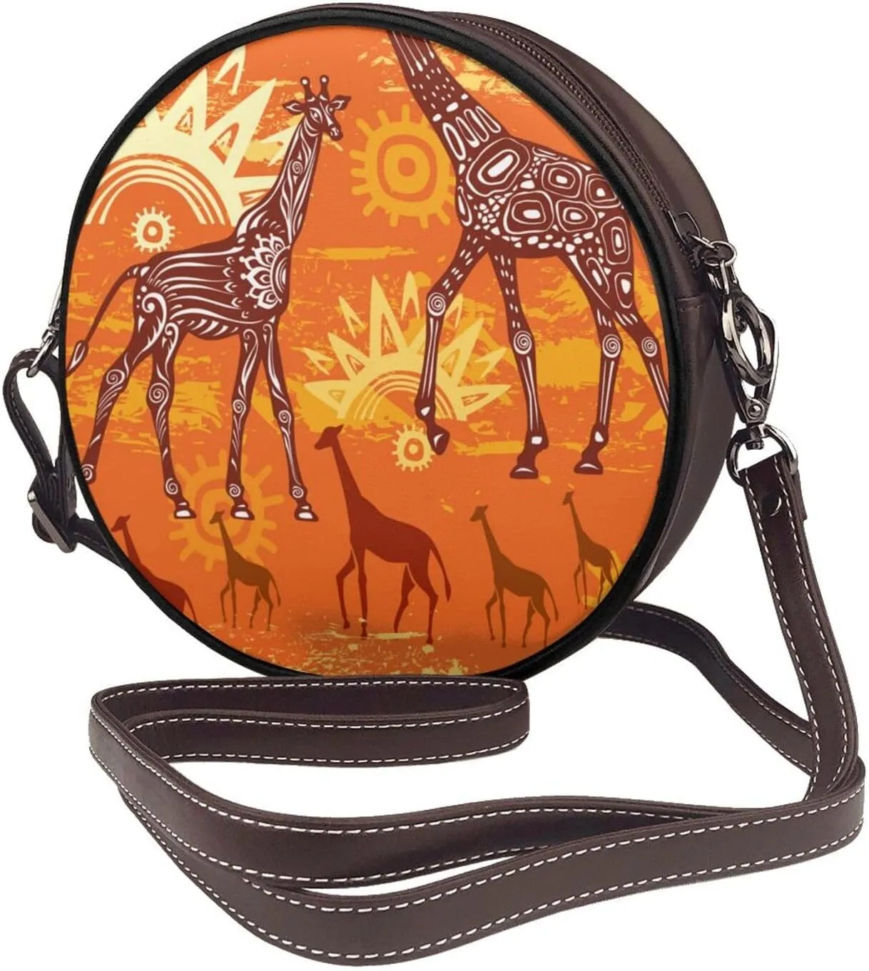 Leather Crossbody Bags for Women, Circle Purse Shoulder Bag, Fashion Round Handbag for Travel, Adjustable Strap