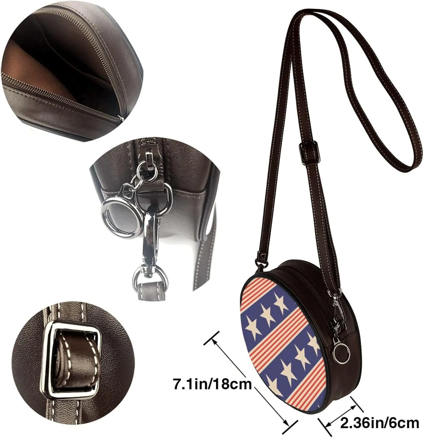 Leather Crossbody Bags for Women, Circle Purse Shoulder Bag, Fashion Round Handbag for Travel, Adjustable Strap