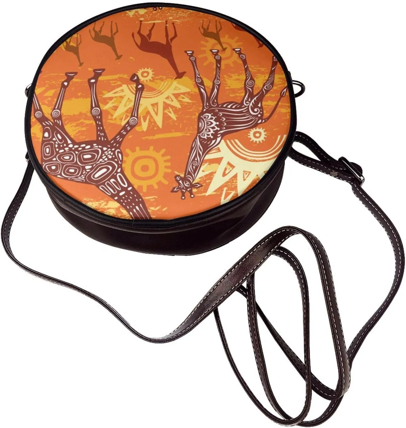 Leather Crossbody Bags for Women, Circle Purse Shoulder Bag, Fashion Round Handbag for Travel, Adjustable Strap