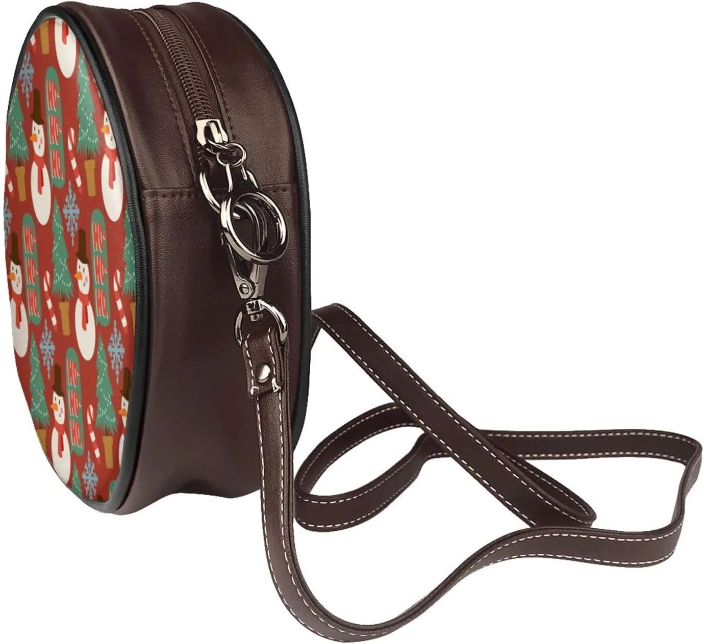 Leather Crossbody Bags for Women, Circle Purse Shoulder Bag, Fashion Round Handbag for Travel, Adjustable Strap