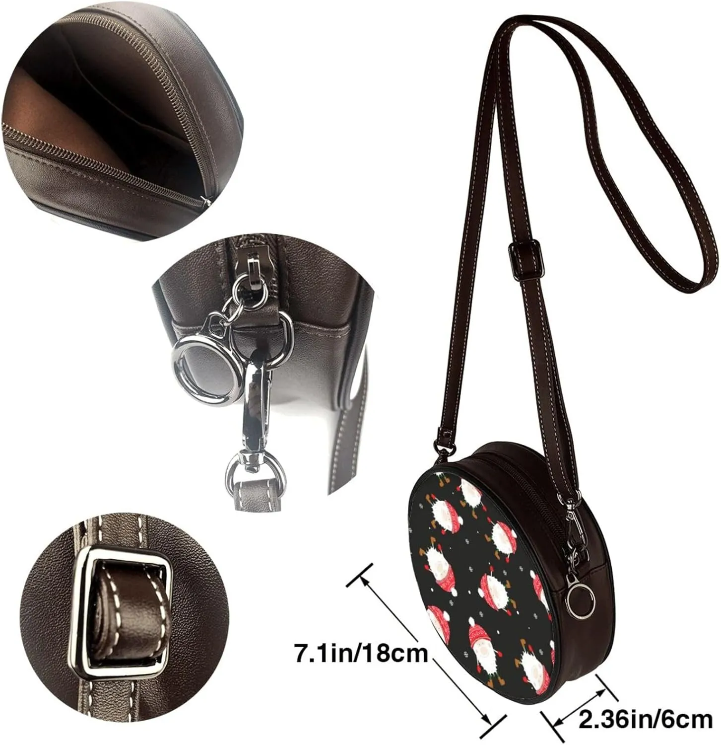 Leather Crossbody Bags for Women, Circle Purse Shoulder Bag, Fashion Round Handbag for Travel, Adjustable Strap