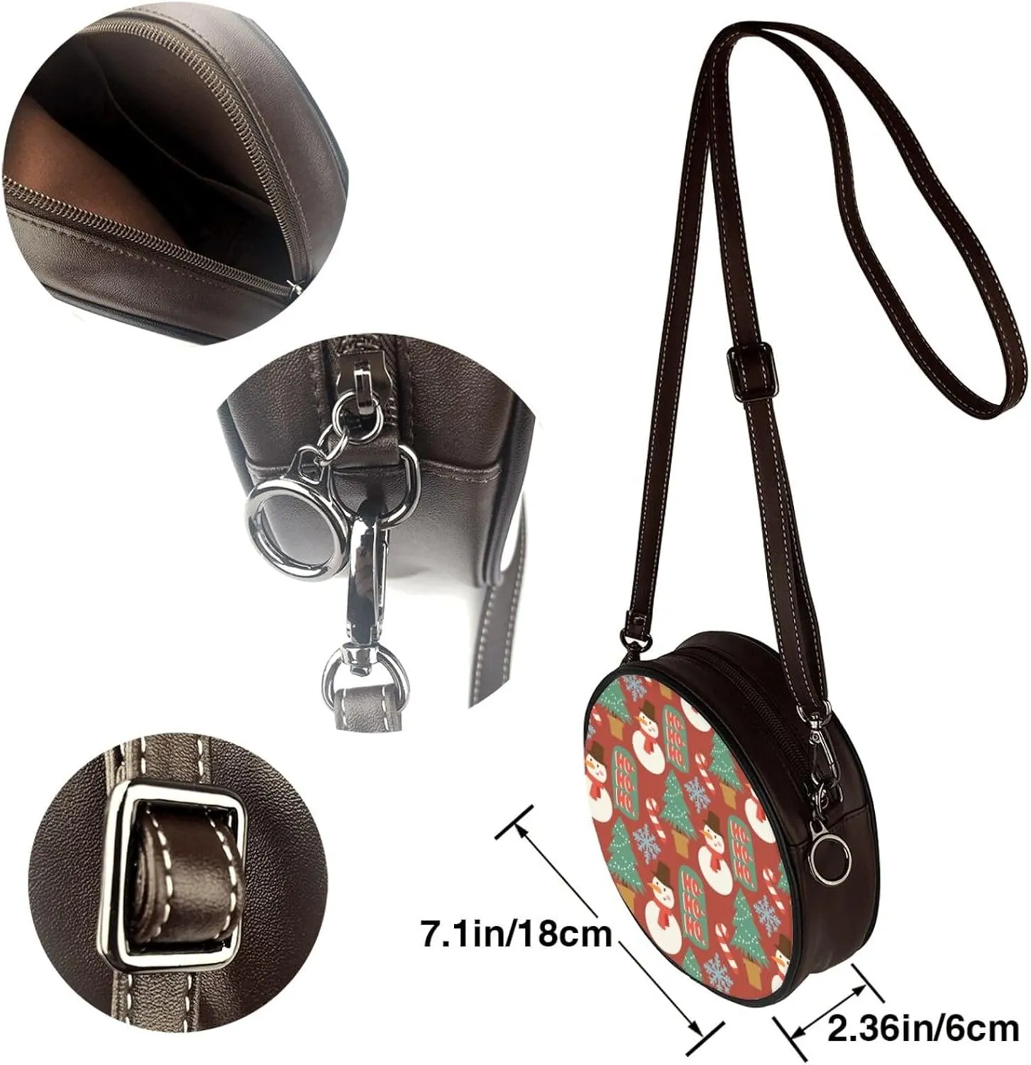 Leather Crossbody Bags for Women, Circle Purse Shoulder Bag, Fashion Round Handbag for Travel, Adjustable Strap
