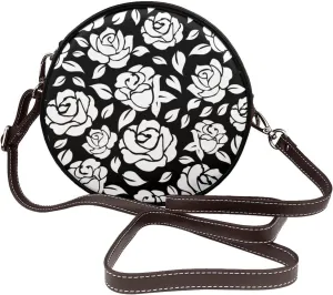 Leather Crossbody Bags for Women, Circle Purse Shoulder Bag, Fashion Round Handbag for Travel, Adjustable Strap