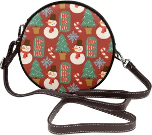 Leather Crossbody Bags for Women, Circle Purse Shoulder Bag, Fashion Round Handbag for Travel, Adjustable Strap