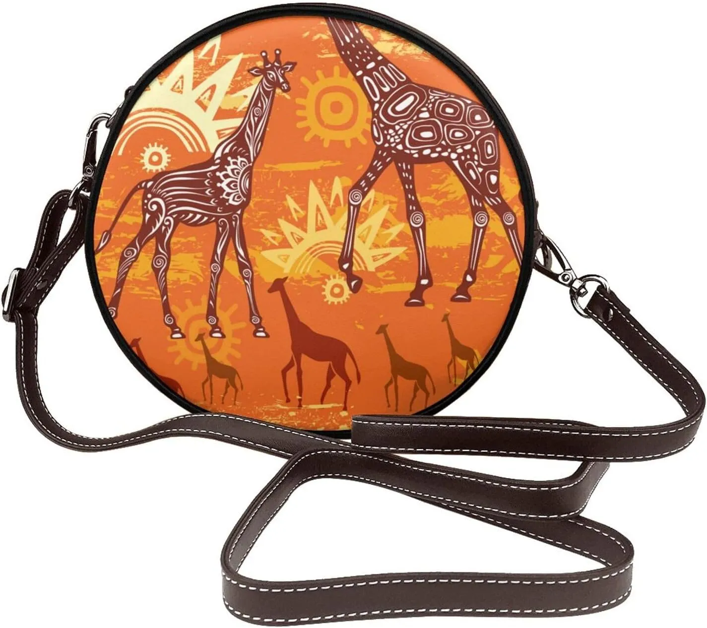 Leather Crossbody Bags for Women, Circle Purse Shoulder Bag, Fashion Round Handbag for Travel, Adjustable Strap