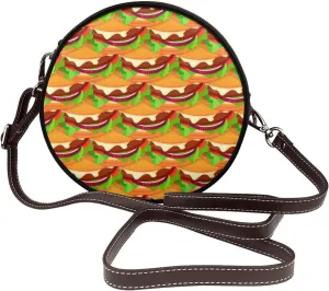 Leather Crossbody Bags for Women, Circle Purse Shoulder Bag, Fashion Round Handbag for Travel, Adjustable Strap