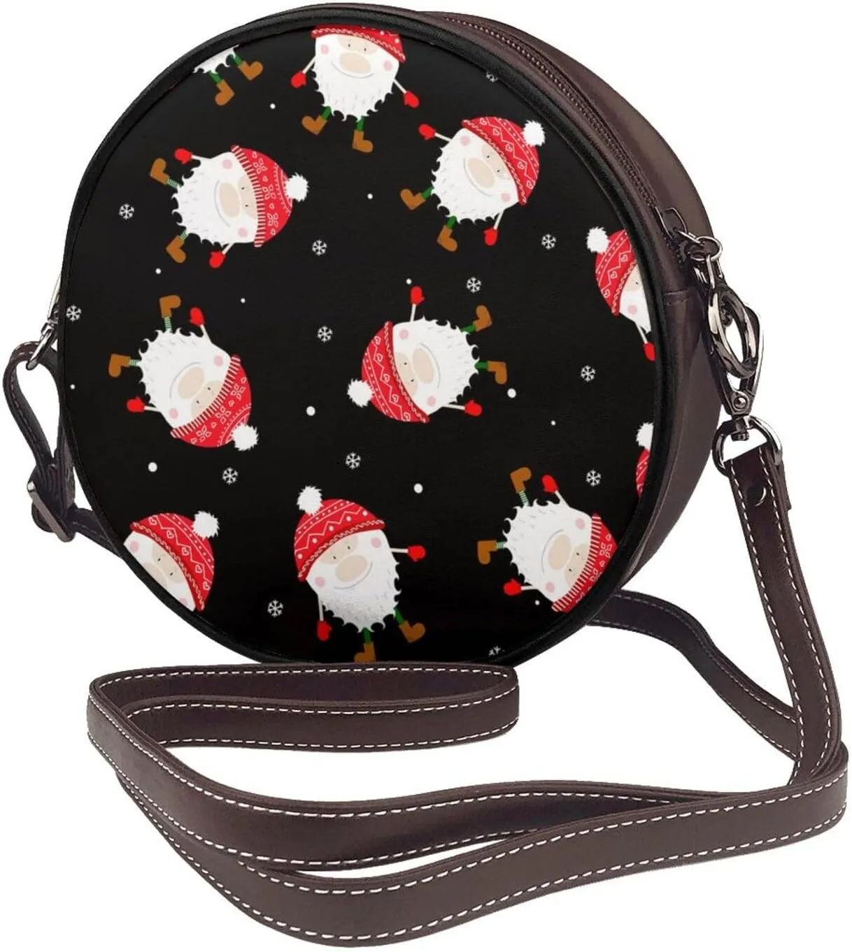 Leather Crossbody Bags for Women, Circle Purse Shoulder Bag, Fashion Round Handbag for Travel, Adjustable Strap