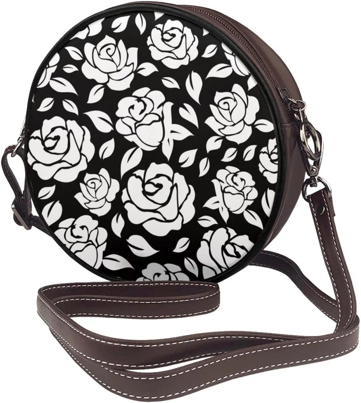 Leather Crossbody Bags for Women, Circle Purse Shoulder Bag, Fashion Round Handbag for Travel, Adjustable Strap