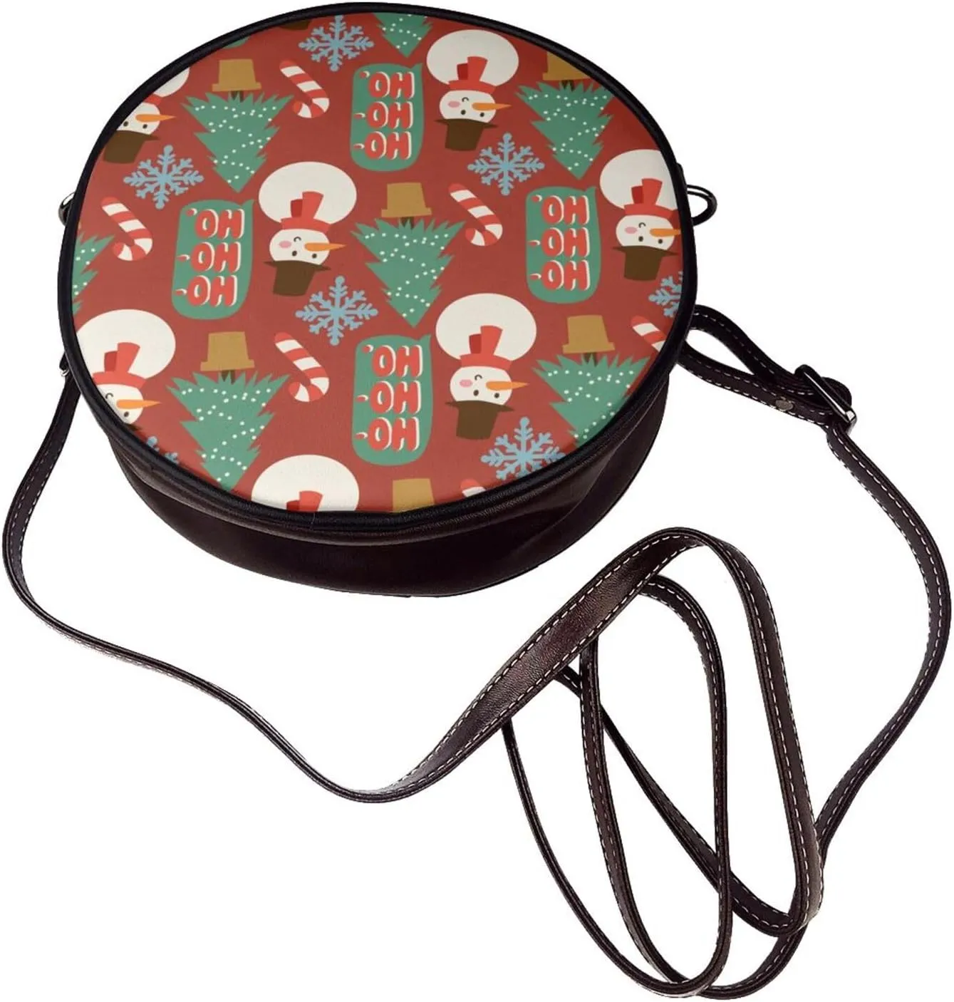 Leather Crossbody Bags for Women, Circle Purse Shoulder Bag, Fashion Round Handbag for Travel, Adjustable Strap