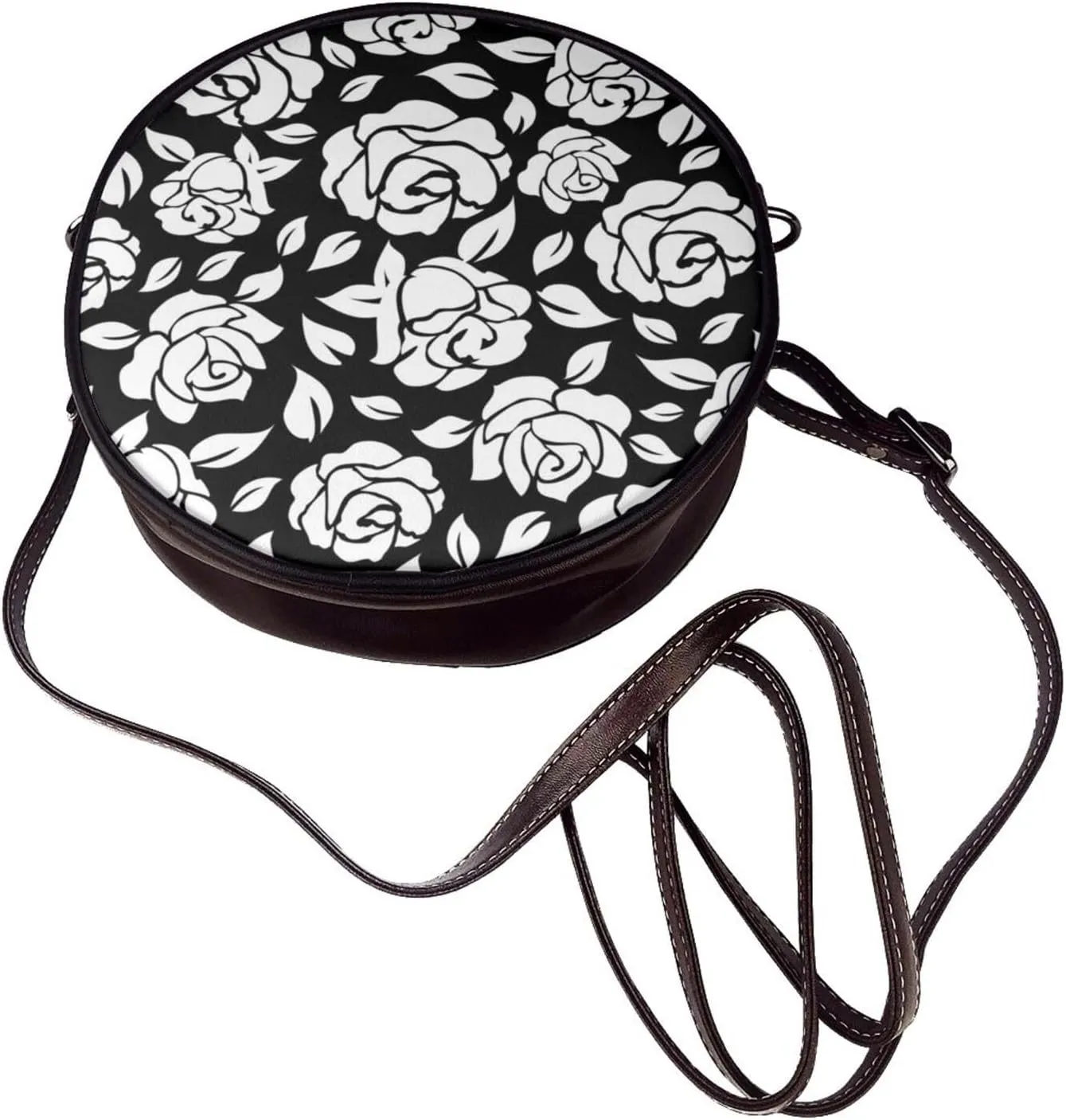 Leather Crossbody Bags for Women, Circle Purse Shoulder Bag, Fashion Round Handbag for Travel, Adjustable Strap