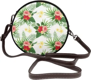 Leather Crossbody Bags for Women, Circle Purse Shoulder Bag, Fashion Round Handbag for Travel, Adjustable Strap