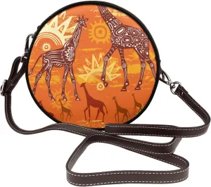 Leather Crossbody Bags for Women, Circle Purse Shoulder Bag, Fashion Round Handbag for Travel, Adjustable Strap