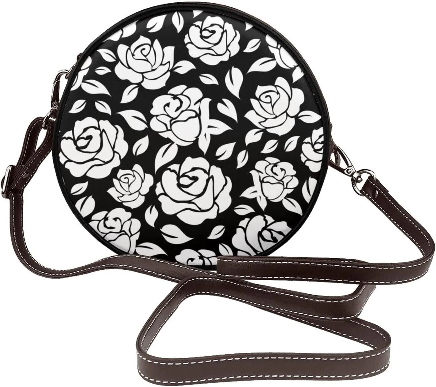 Leather Crossbody Bags for Women, Circle Purse Shoulder Bag, Fashion Round Handbag for Travel, Adjustable Strap