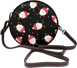 Leather Crossbody Bags for Women, Circle Purse Shoulder Bag, Fashion Round Handbag for Travel, Adjustable Strap