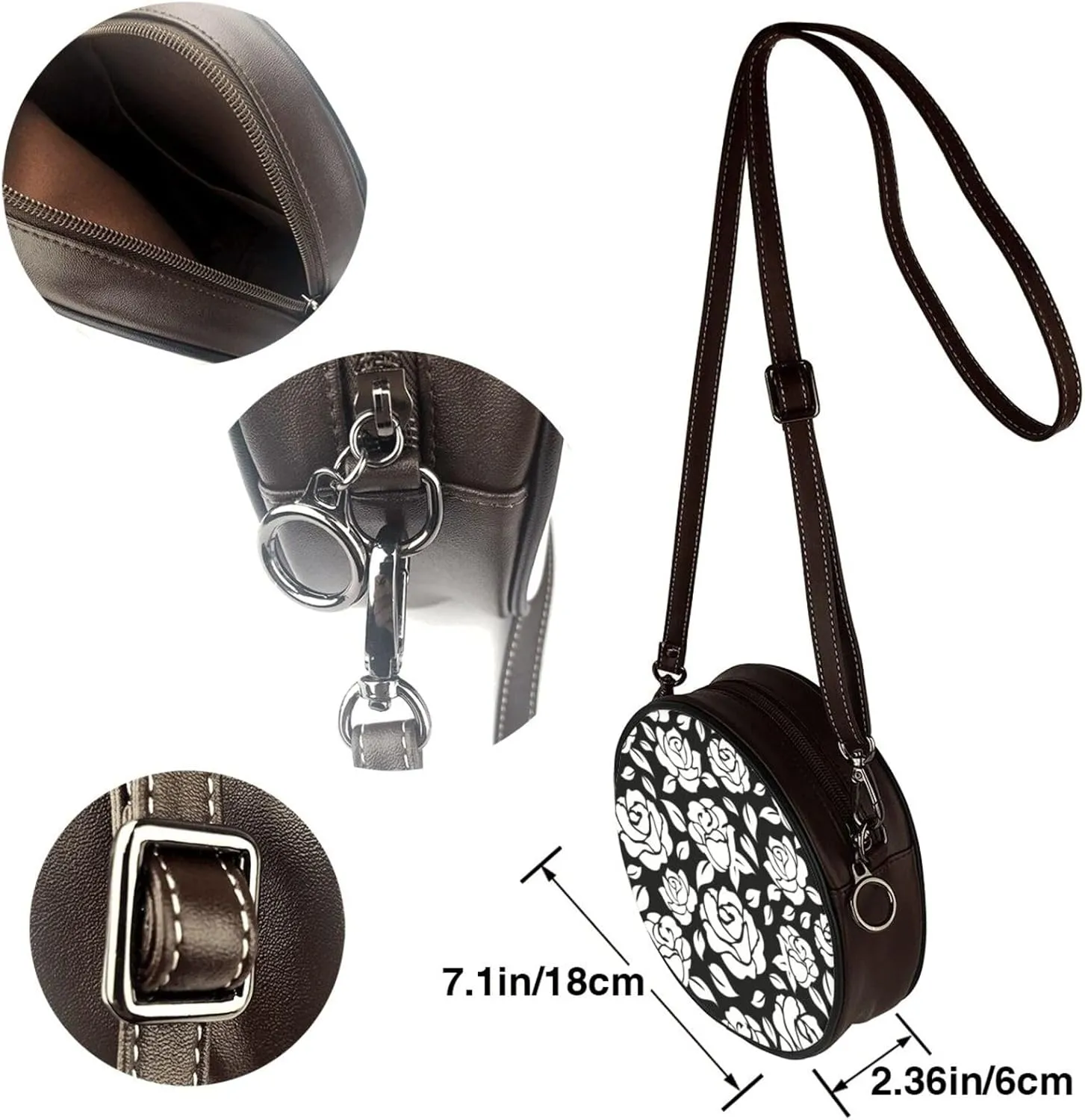 Leather Crossbody Bags for Women, Circle Purse Shoulder Bag, Fashion Round Handbag for Travel, Adjustable Strap