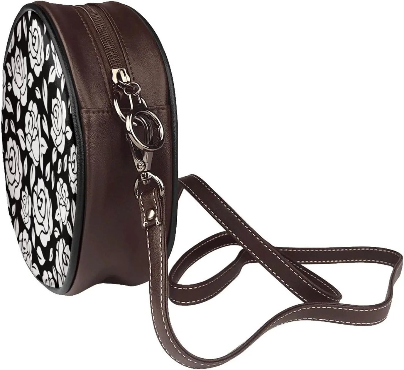 Leather Crossbody Bags for Women, Circle Purse Shoulder Bag, Fashion Round Handbag for Travel, Adjustable Strap