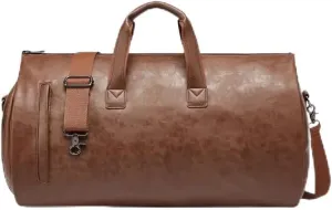 Leather Duffle Bag Adjustable Strap Shoulder Handbag Waterproof Extra Large Weekender Bag with Shoes Compartment