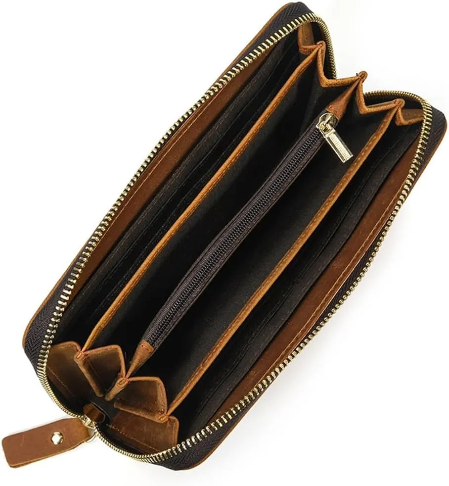 Leather Embossed Hand Baotou Layer Cowhide Long Purse Purse Vintage Purse
