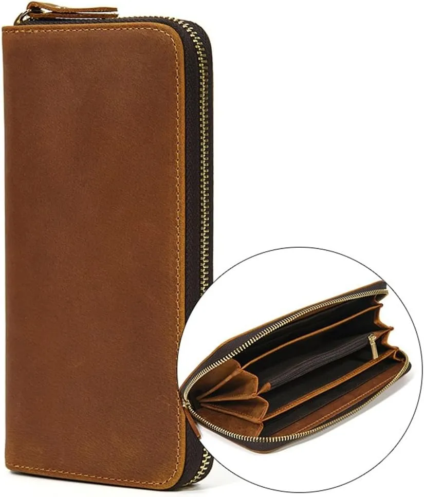Leather Embossed Hand Baotou Layer Cowhide Long Purse Purse Vintage Purse