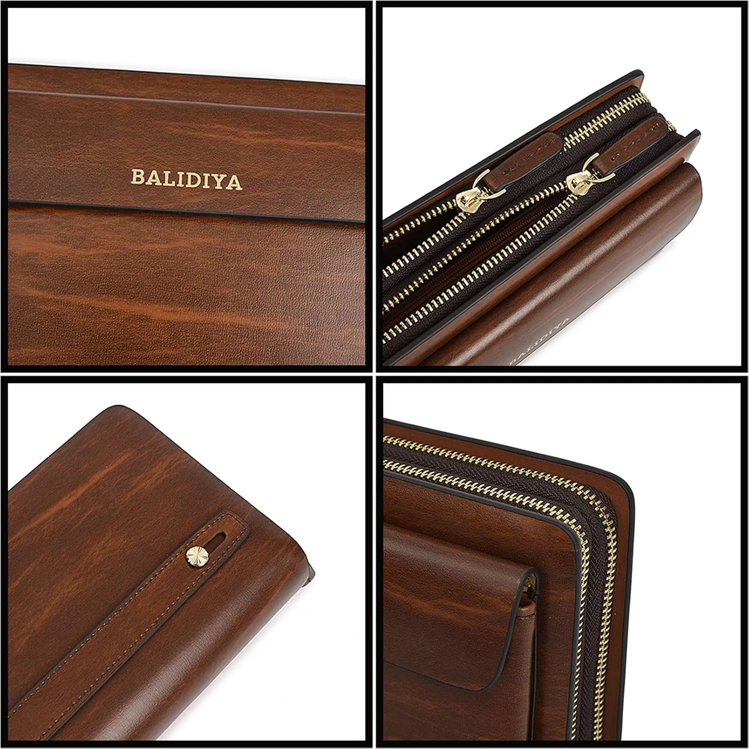 Leather Men Clutch Bag Long Wallet Purse Card Holder Case Business Large Clutch with Double Zip Handbag