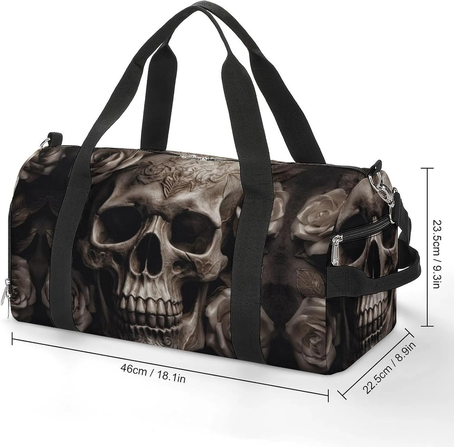 Leather Rose Skull Sports Gym Bag Carry on Holdalls for Men Small Duffel Bags for Women with Shoe Compartment