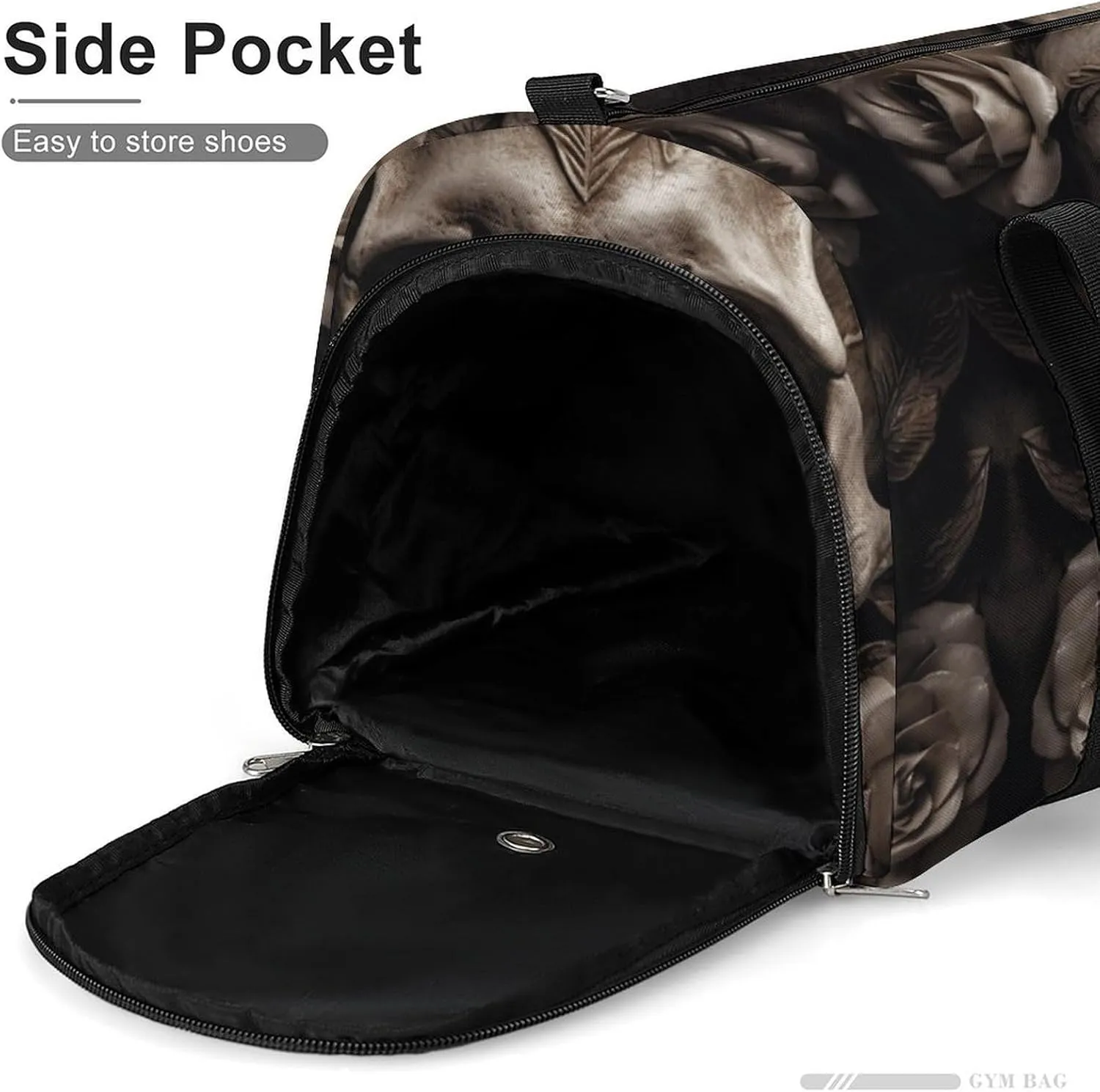 Leather Rose Skull Sports Gym Bag Carry on Holdalls for Men Small Duffel Bags for Women with Shoe Compartment