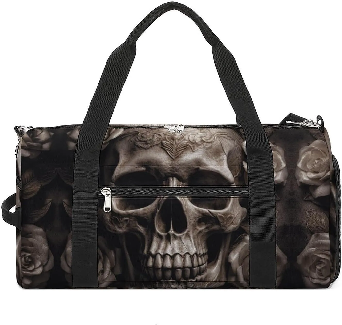 Leather Rose Skull Sports Gym Bag Carry on Holdalls for Men Small Duffel Bags for Women with Shoe Compartment
