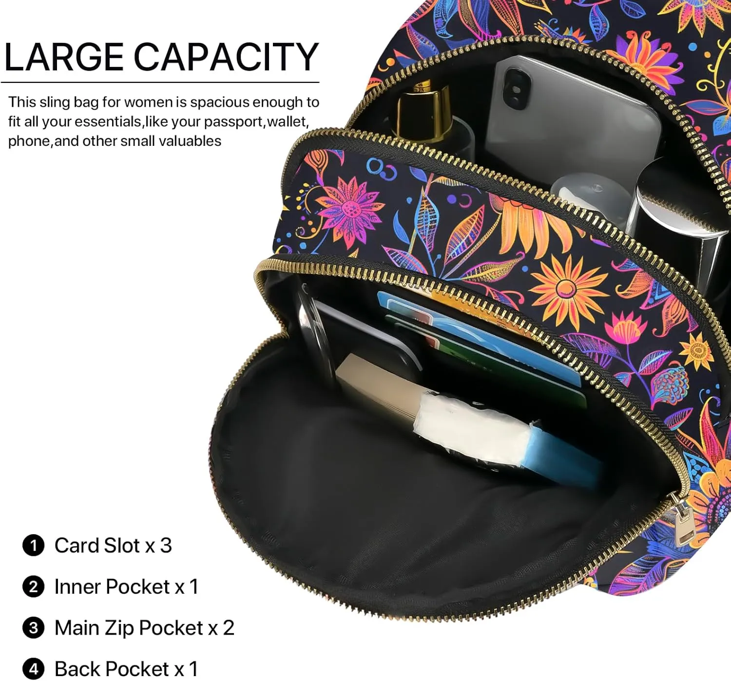 Leather Sling Bag Small Crossbody Backpack Travel Shoulder Pack Hiking Adjustable Chest Daypack for Women