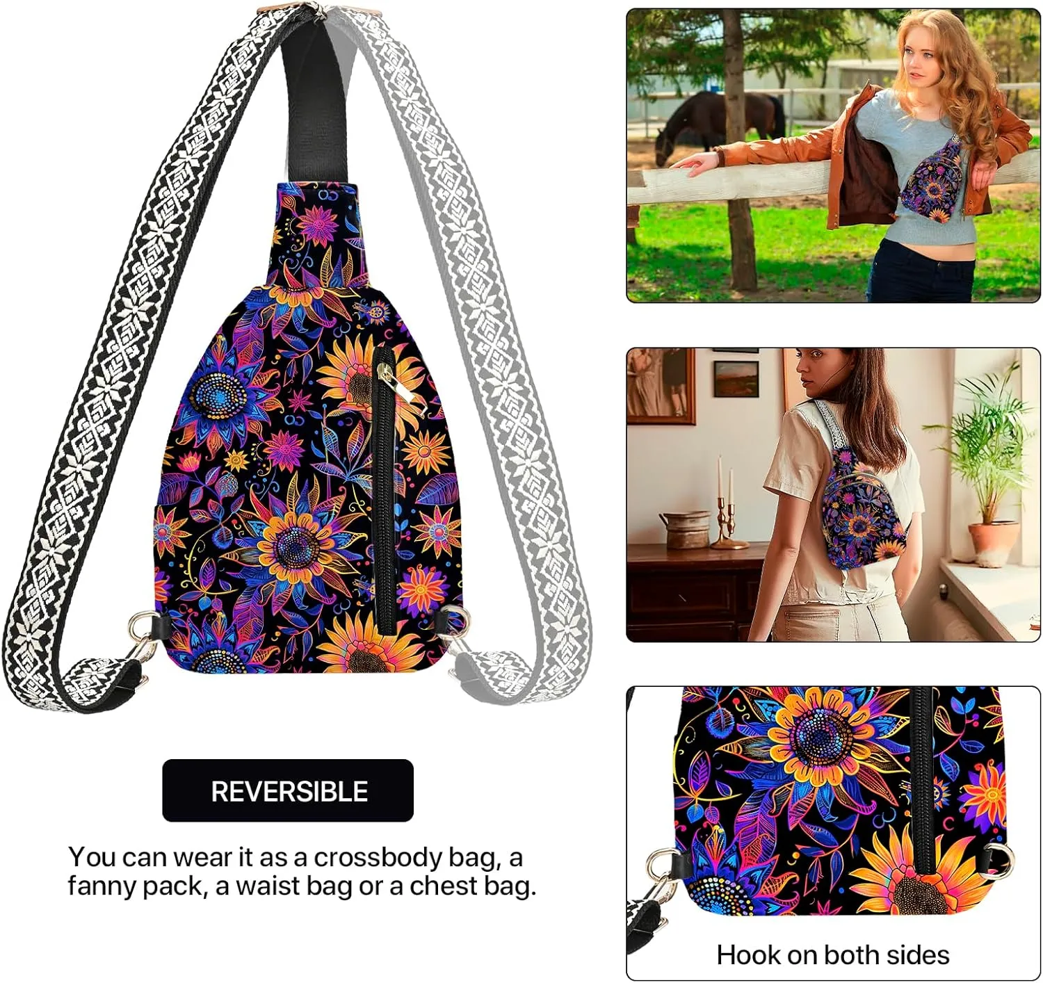 Leather Sling Bag Small Crossbody Backpack Travel Shoulder Pack Hiking Adjustable Chest Daypack for Women