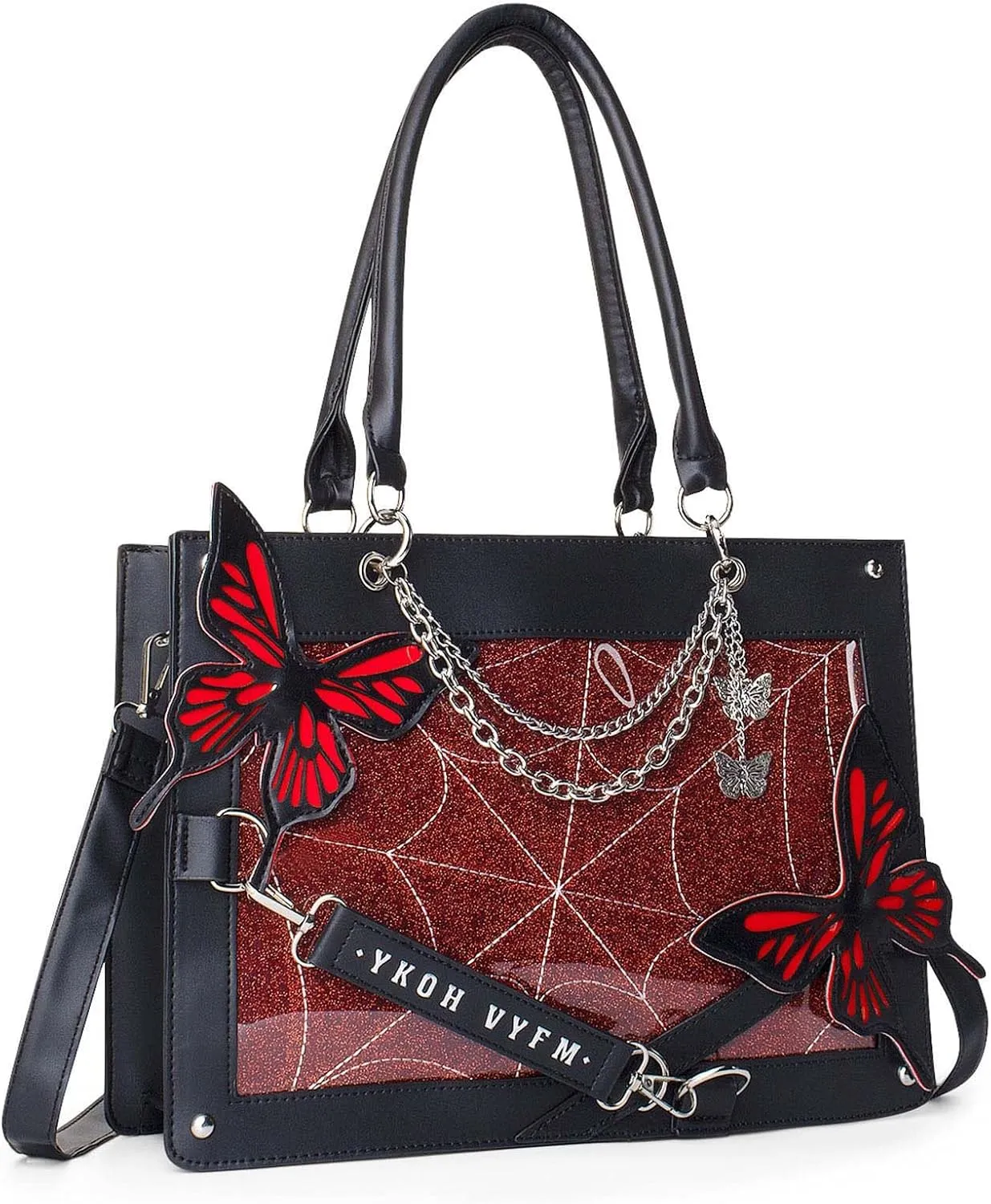 Leather Tote Bag for Women, Goth Glam Satchel Bag Large Top Handle Handbags for Lady Purse - Cobwebs Butterfly