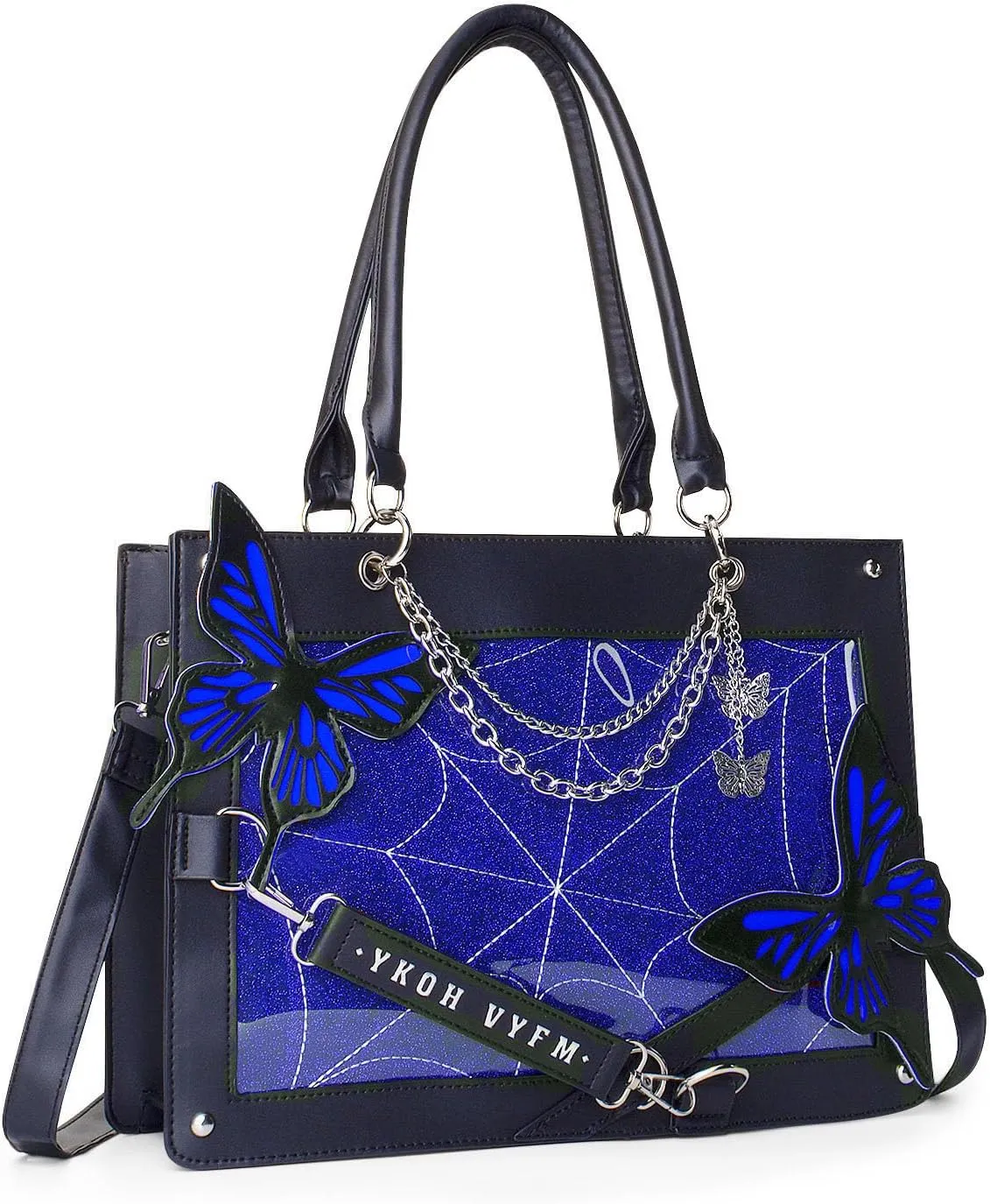 Leather Tote Bag for Women, Goth Glam Satchel Bag Large Top Handle Handbags for Lady Purse - Cobwebs Butterfly